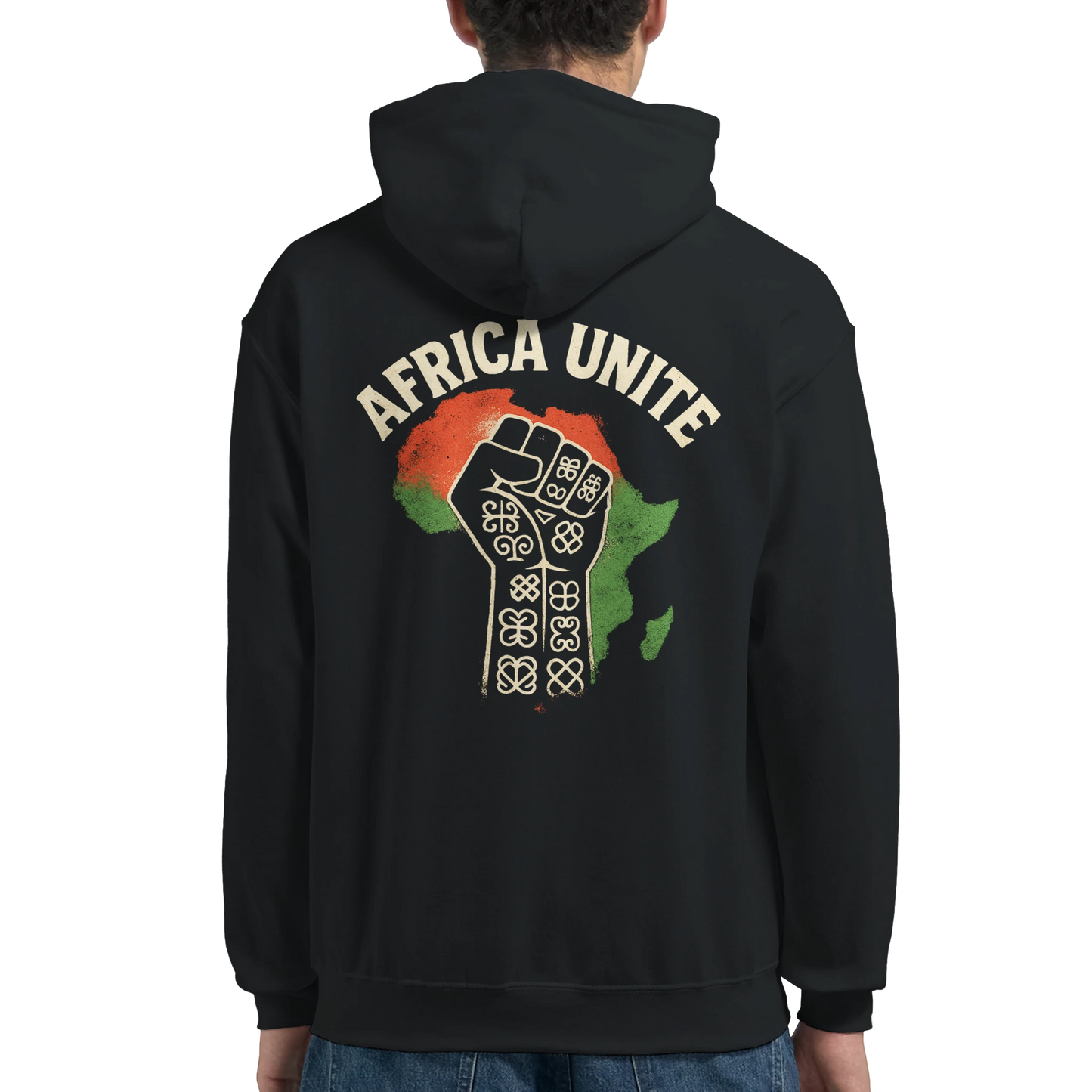 Schwarzer Kapuzenpullover mit Grafik | Africa Unite Hoodie | Afrotist