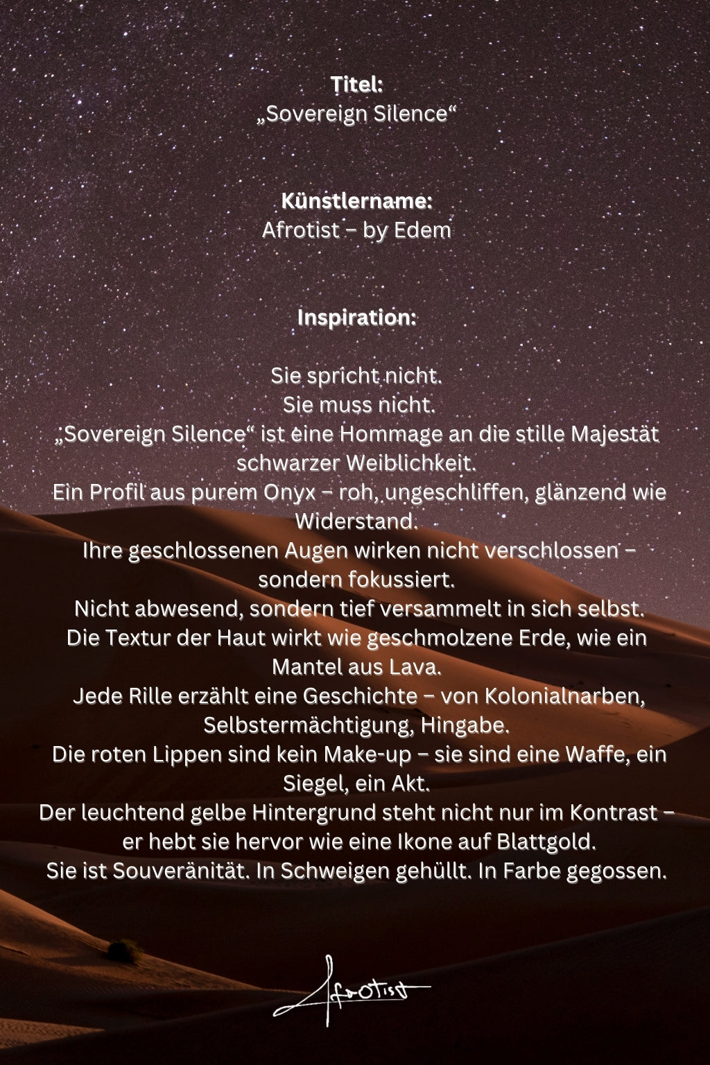 Sovereign Silence – Kraftvolles schwarzes Frauenporträt mit goldgelbem Hintergrund | Afrotist Kunstwerk