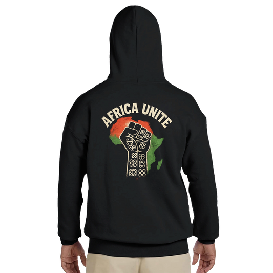 Schwarzer Kapuzenpullover mit Grafik | Africa Unite Hoodie | Afrotist