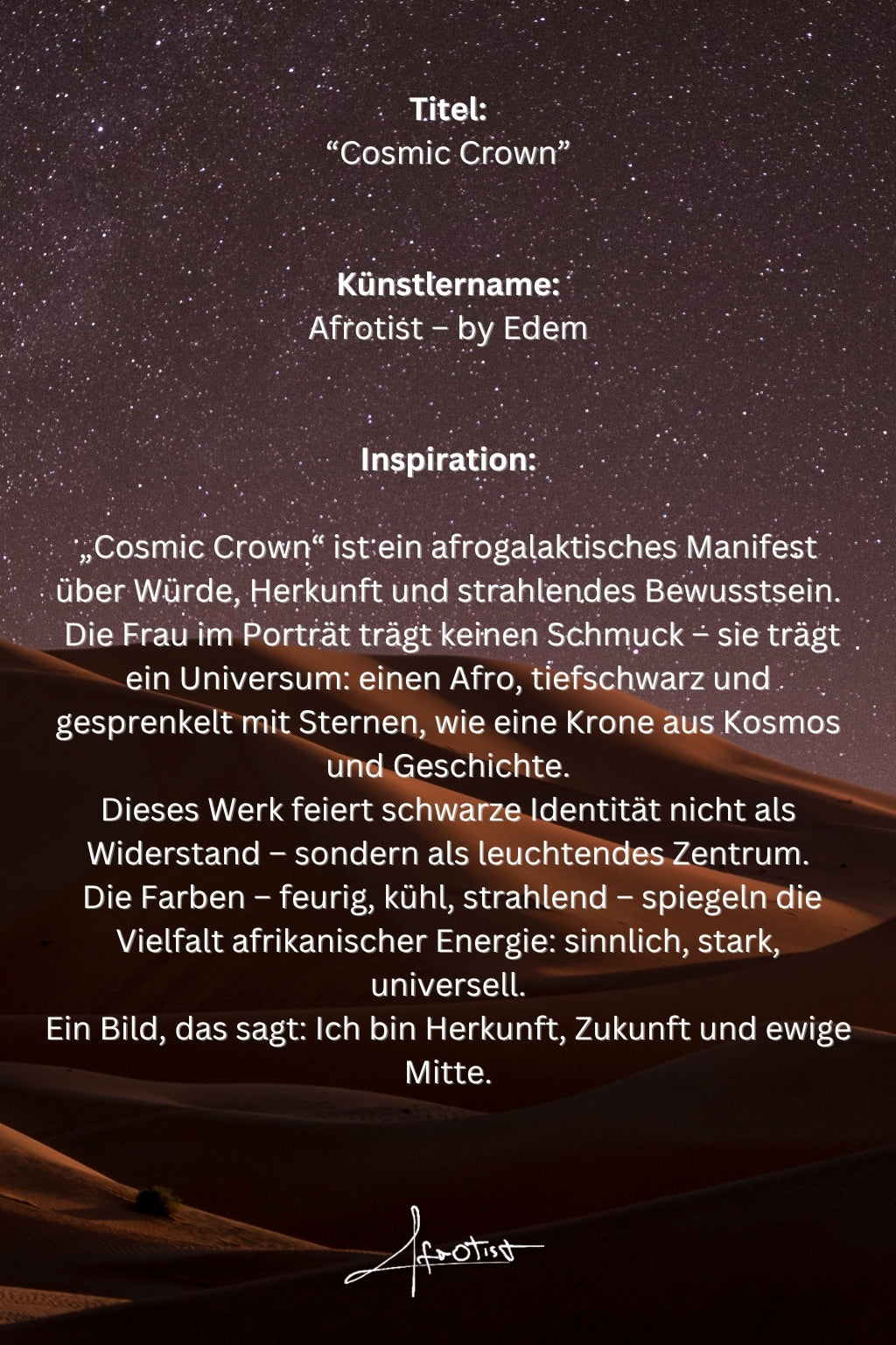 Cosmic Crown – Galaktische Würde & Afrozentrierte Stärke