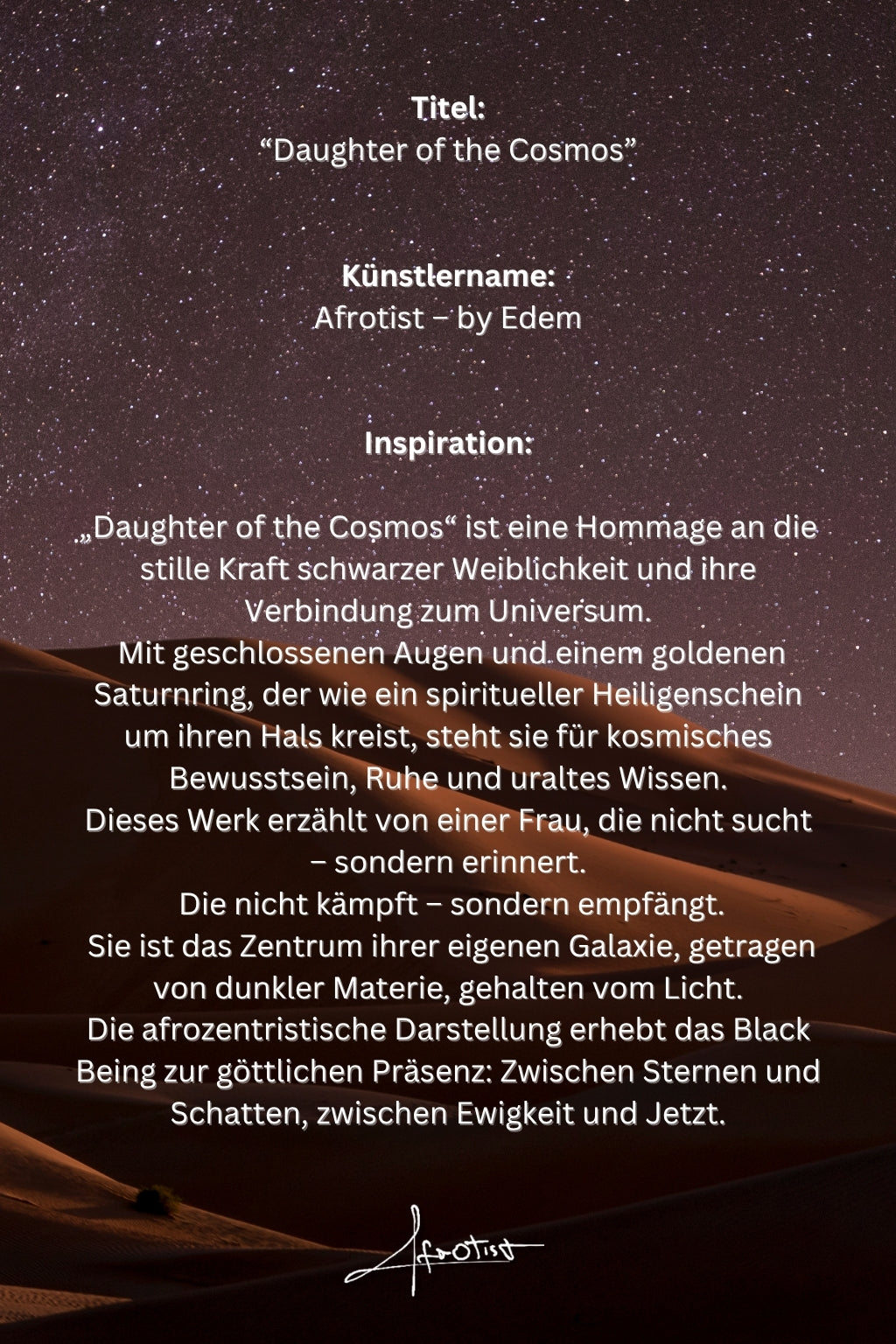 Daughter of the Cosmos – Afrofuturistisches Porträt einer Schwarzen Frau im Universum | Afrotist Kunstwerk