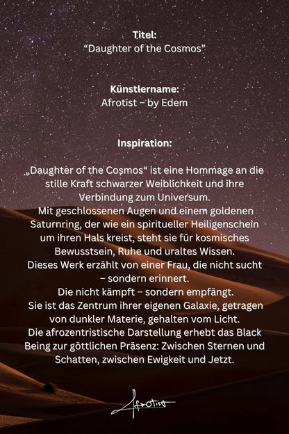 Daughter of the Cosmos – Afrofuturistisches Porträt einer Schwarzen Frau im Universum | Afrotist Kunstwerk