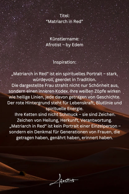 Matriarch in Red – Kraftvolles Profilporträt einer Schwarzen Frau mit Perlen und weißem Haar | Afrotist Kunstdruck