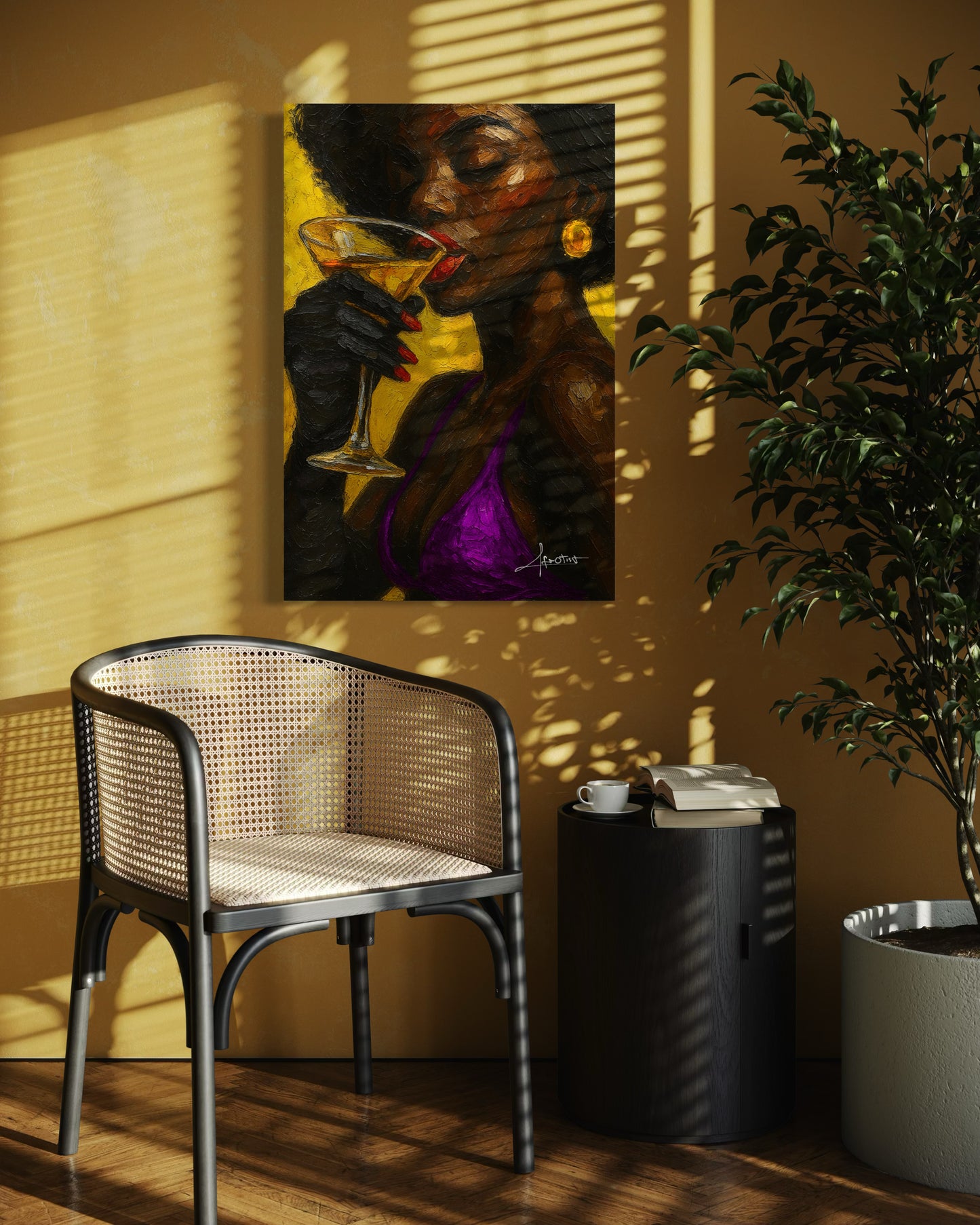 Sips of Power – Afro-Porträt über weibliche Selbstachtung & stille Dominanz | Afrotist Kunstwerk