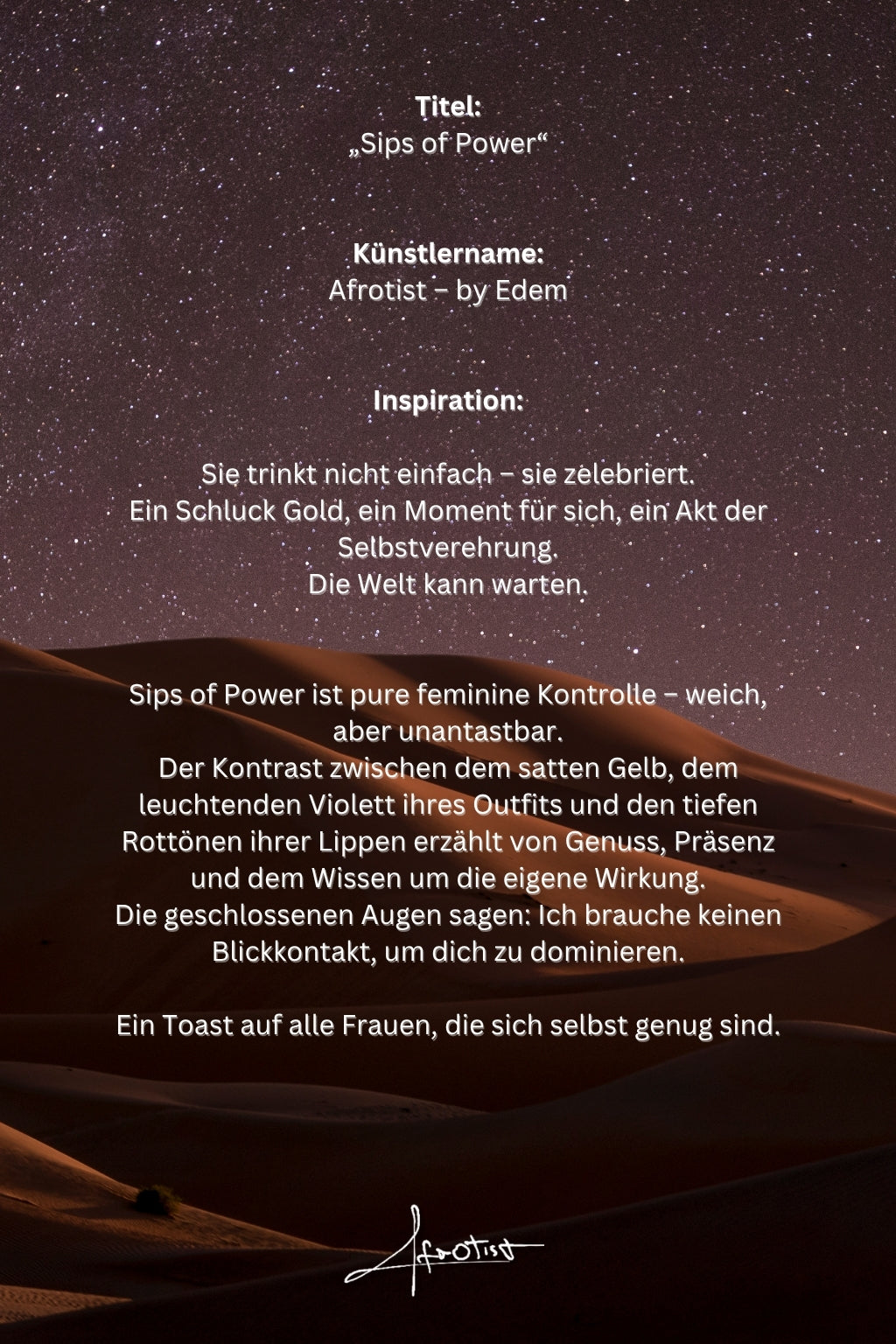 Sips of Power – Afro-Porträt über weibliche Selbstachtung & stille Dominanz | Afrotist Kunstwerk