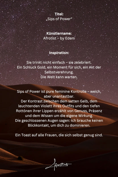 Sips of Power – Afro-Porträt über weibliche Selbstachtung & stille Dominanz | Afrotist Kunstwerk