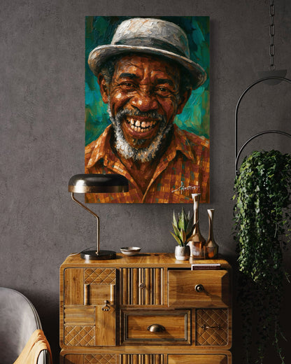 The Joy That Stays – Afro-Porträt eines älteren Mannes mit Geschichte & Würde | Afrotist Kunstdruck