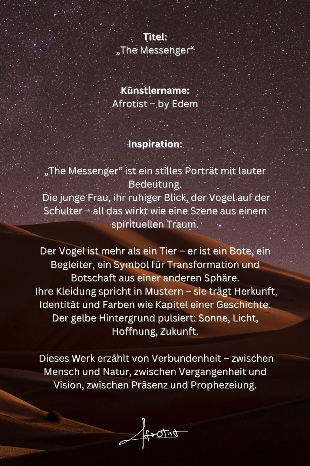 The Messenger – Spirituelles Afro-Porträt mit Vogel & Vision | Afrotist Kunstdruck