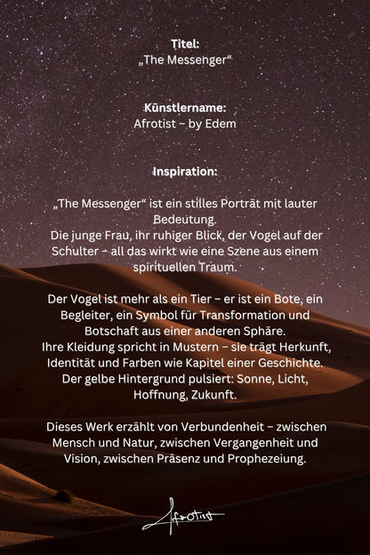 The Messenger – Spirituelles Afro-Porträt mit Vogel & Vision | Afrotist Kunstdruck