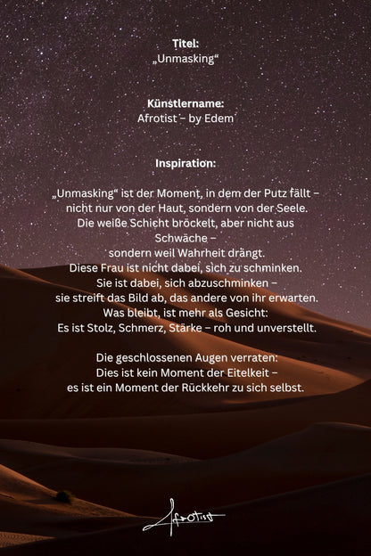 Unmasking – Emotionales Afro-Porträt über Wahrheit, Schmerz & Selbstbefreiung | Afrotist Kunstwerk